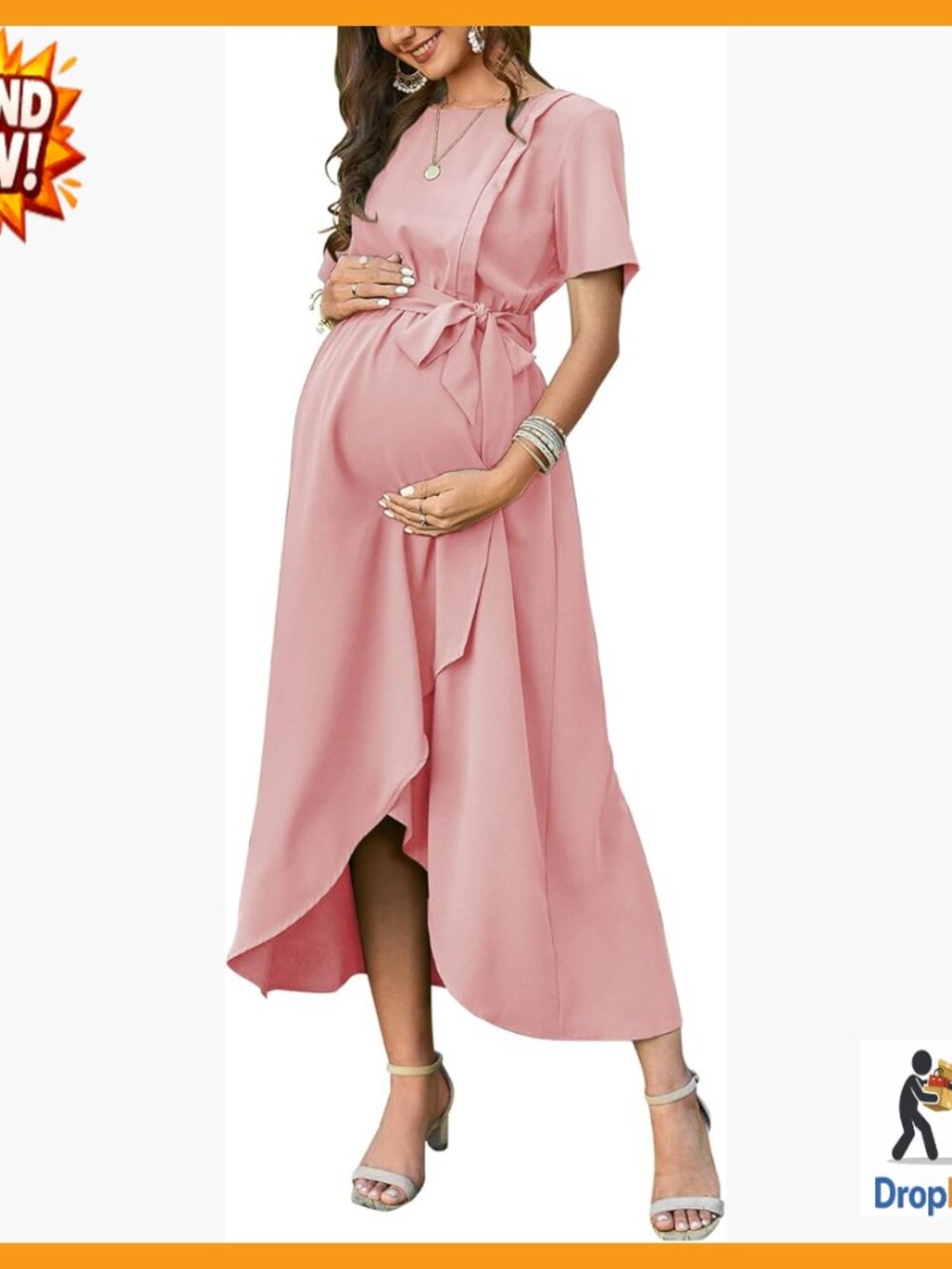 Maternity Maxi Dress Nursing Zipper Short Sleeve Elegant Summer Photoshoot Wear